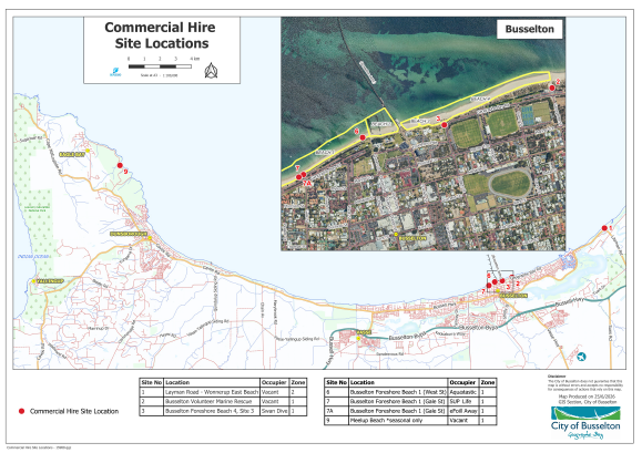 Map of the City of Busselton showing permit sites