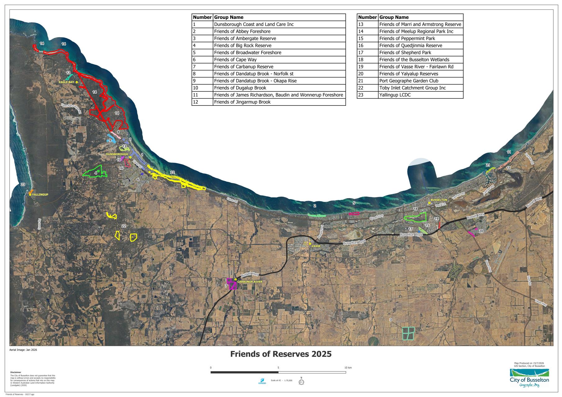 Friends of Reserves Location Map