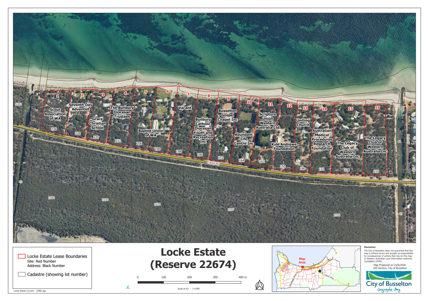 Aerial map showing where all the Locke Estate sites are situated