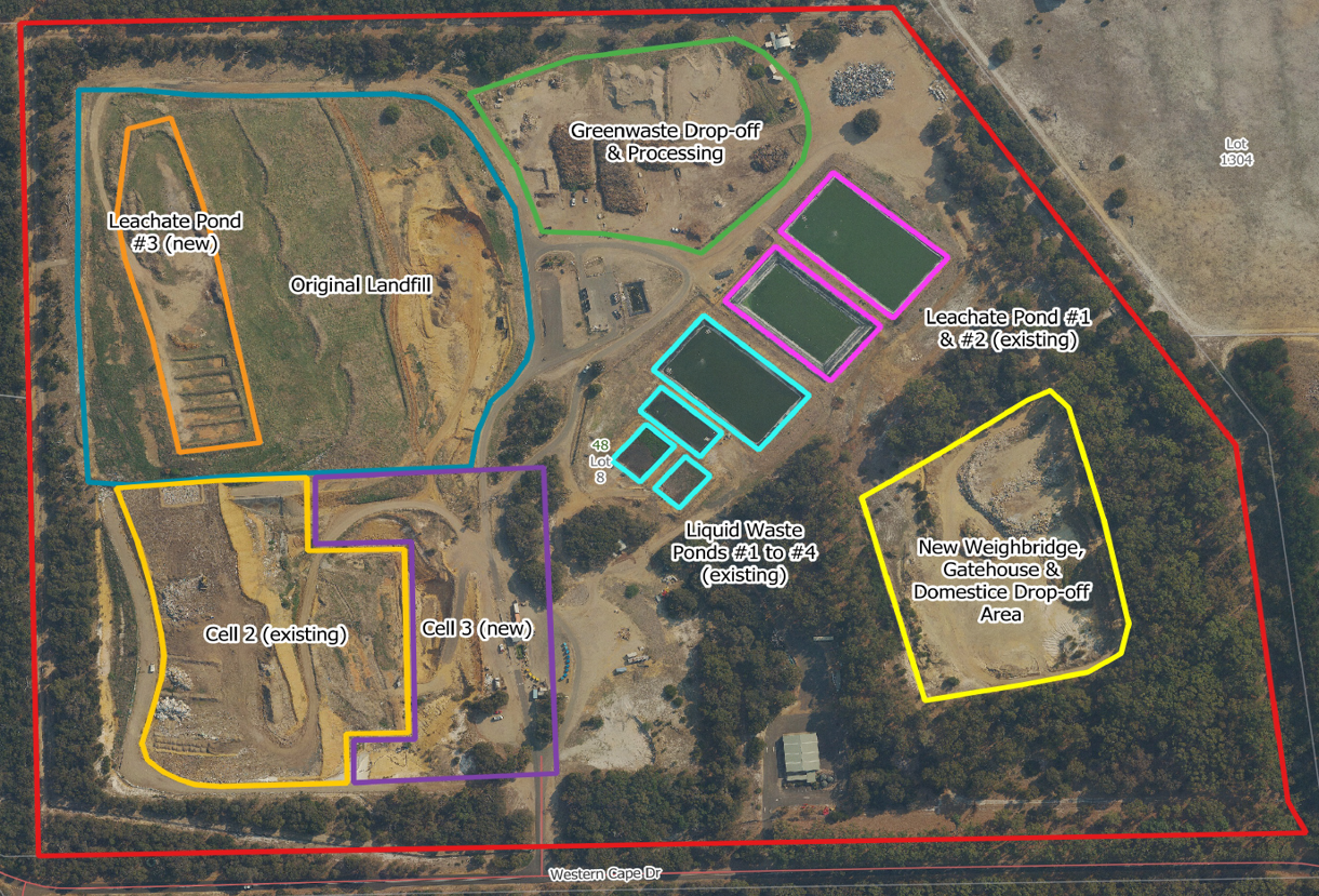 Aerial view showing all the areas of the Dunsborough Waste Facility