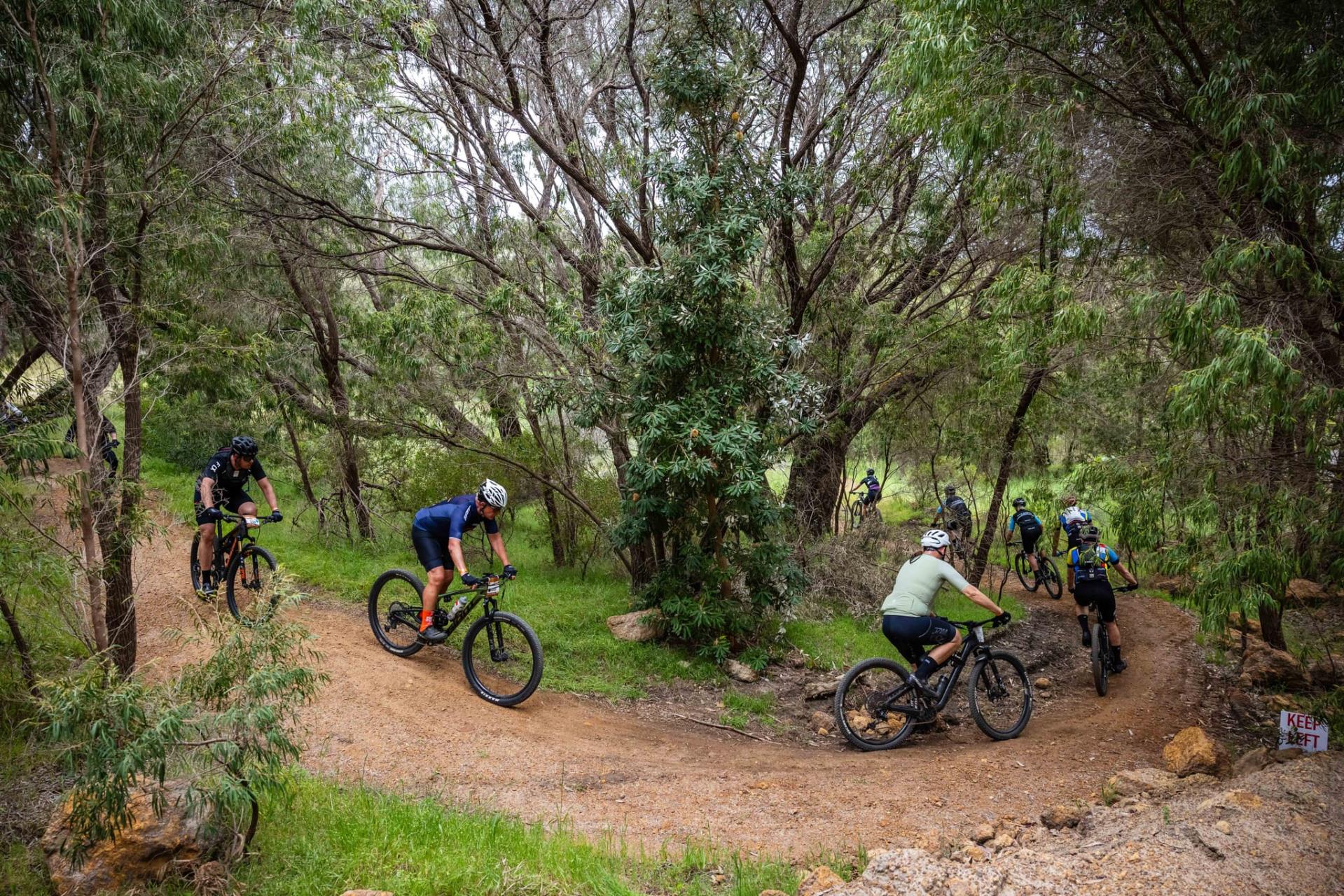 Mountain bikers on trail in Meelup Regional Park