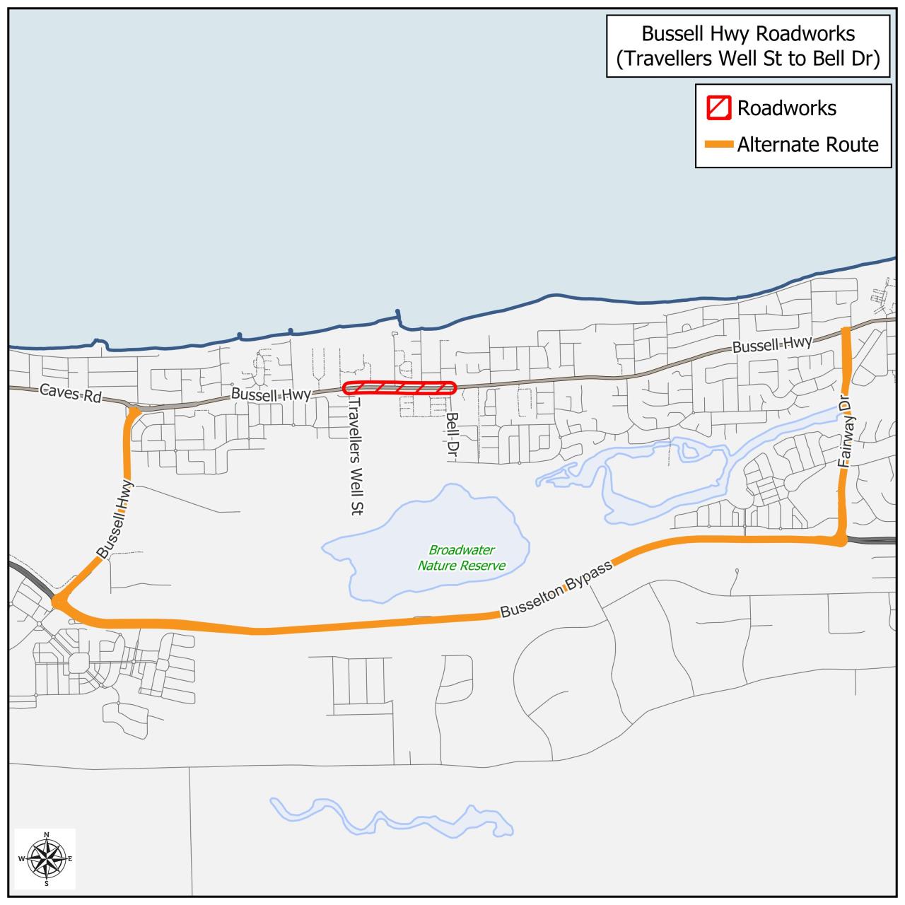 Public Notice Bussell Highway Roadworks Bell Drive to Travellers