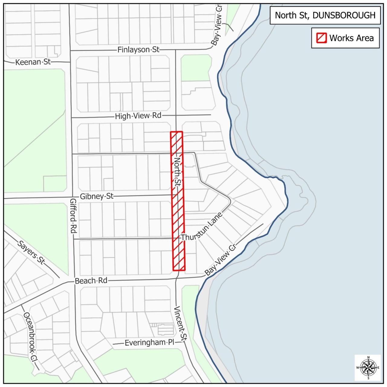 Map of North Street showing where works will be held